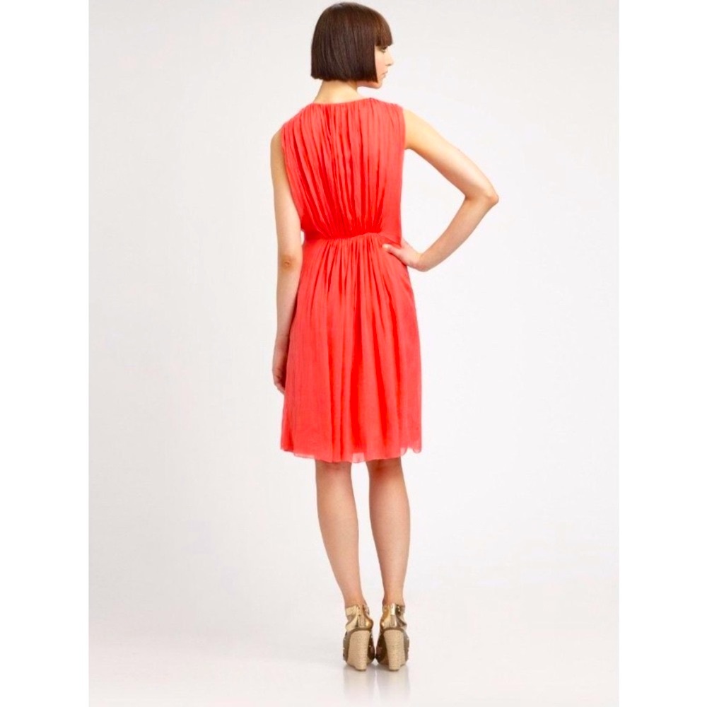 L’AGENCE 100% Silk Red Coral Shirred Goddess Dress - Picture 4 of 11